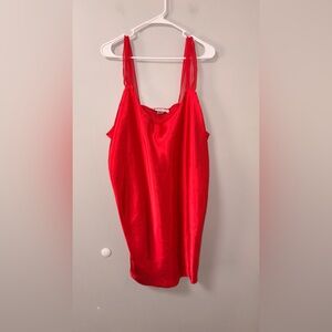 Just My Size Red Satin Nightgown Sheer Straps Romantic Feminine Short Vtg 2X